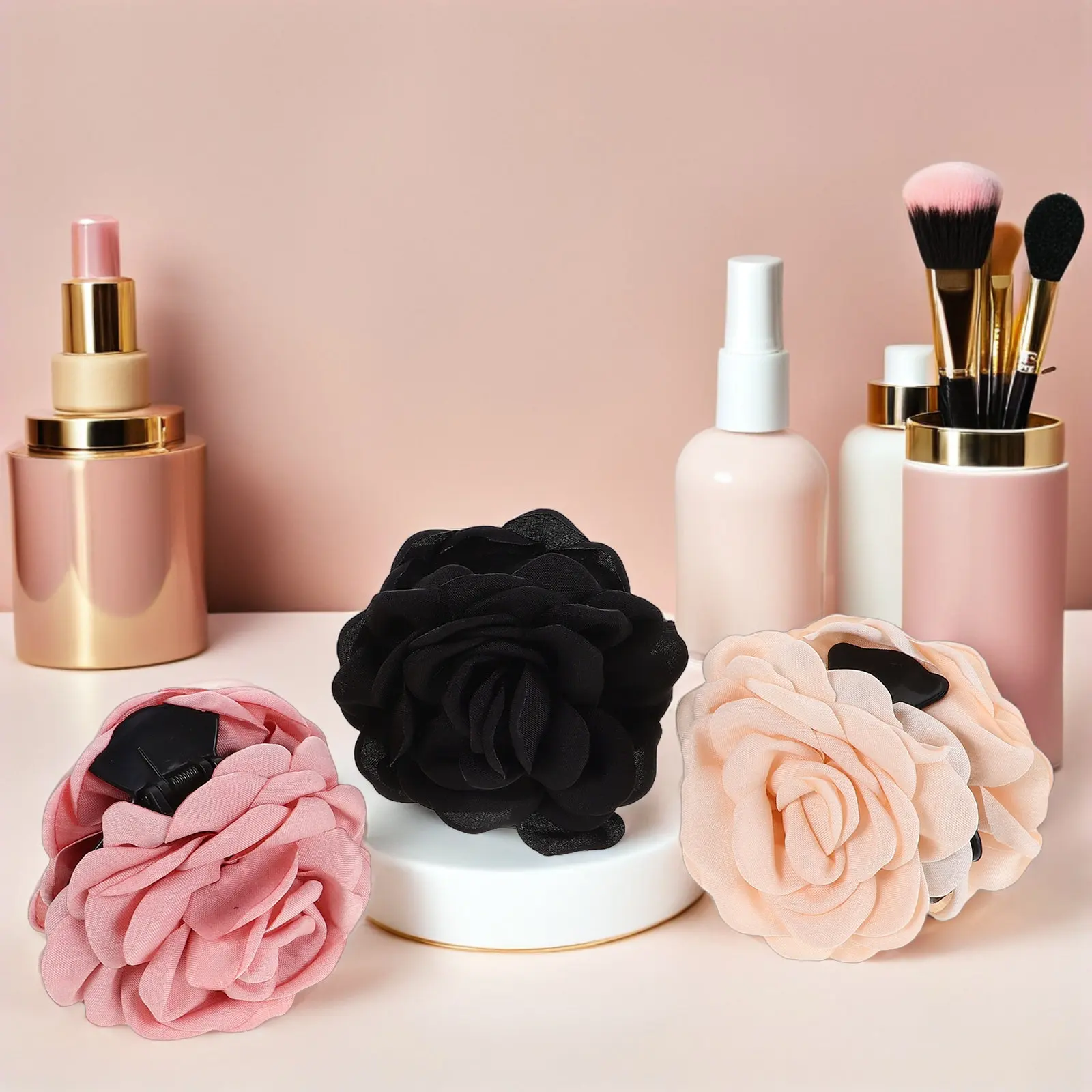 

3Pcs Elegant Rose Hair Clips Large Flower Barrettes for Women Girls Thick Thin Hair Accessories Beach Hawaiian Vacation Clips