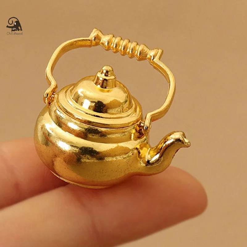 1Pc 1:12 Dollhouse Miniature Teapot Kettle Toy Mini Simulation Tea Kettle Kitchen Model Furniture Toy Decor Kids Toy Accessories