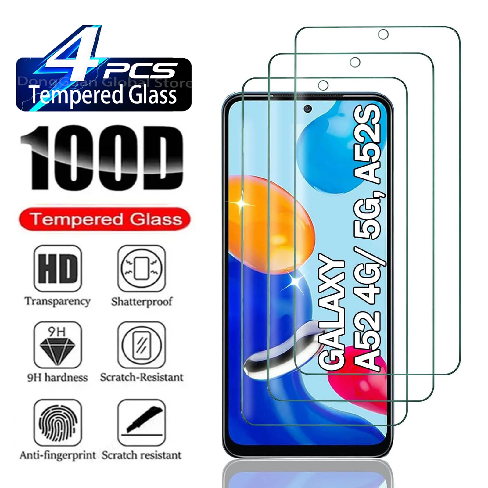 

2/4Pc Tempered Glass For Samsung Galaxy A52 5G A52S 5G HD Screen Protector