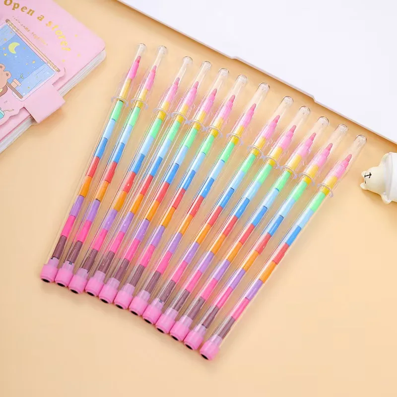 12/24Pcs Set Stackable Colorful Painting Graffiti Crayons Kids Party Supplies Birthday Gifts Kindergarten School Teacher Prizes