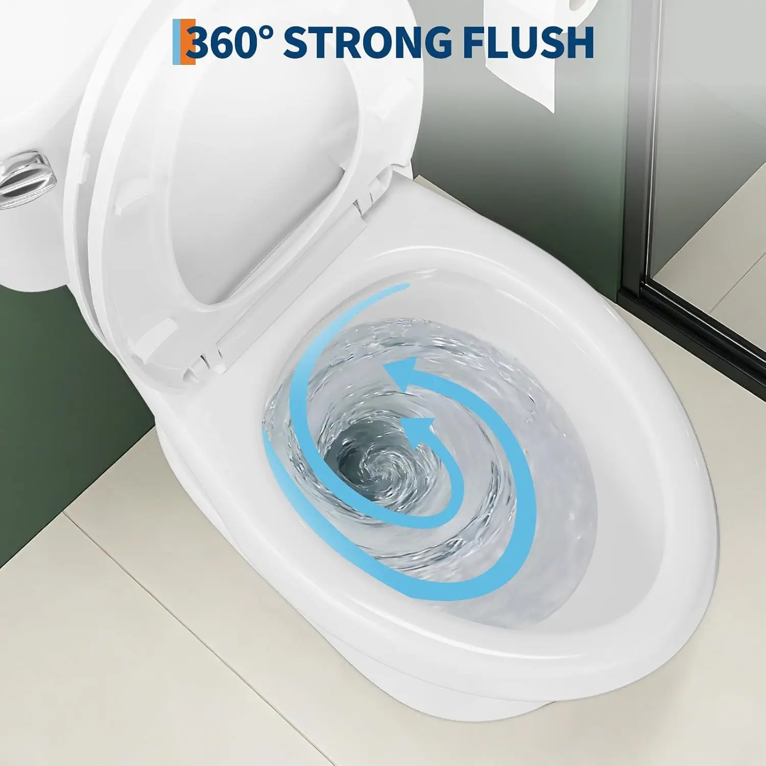 Space Saving 15 inch Comfort Height Two-Piece Toilet ADA Compliant Round Ceramic Commode - Soft Close Seat, 1.28 GPF Siphonic Jet Flush, 12 Inch Rough-In, Easy Clean, White Bathroom Fixture