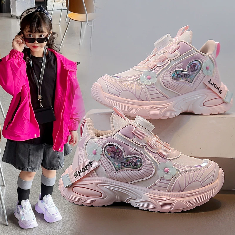 

Кроссовки для девочек Four Seasons Love Flowers Повседневная обувь для девочек От 3 до 18 лет Светло-фиолетовые мягкие нескользящие детские одинарные туфли