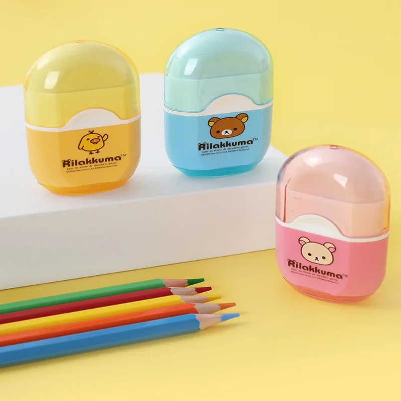 3 pz AIHAO 69501 multifunzionale Kawaii Rilakkuma singolo foro temperamatite e gomma cancelleria per ufficio materiale scolastico