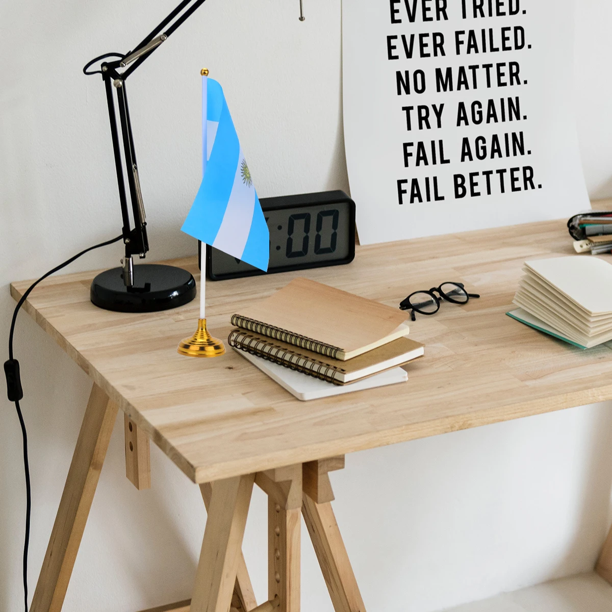 

12pcs Argentina Desktop With Base Tabletop Flag Small Mini Flag For Home Office Decor Lightweight Polyester Plastic Desk