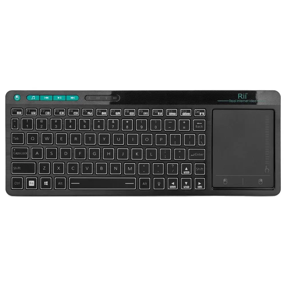 Rii K18+ Bezprzewodowa klawiatura US/FR/HE Mini klawiatura z ekranem dotykowym i podświetleniem 3 diodami LED do Android TV BOX Smart TV PC