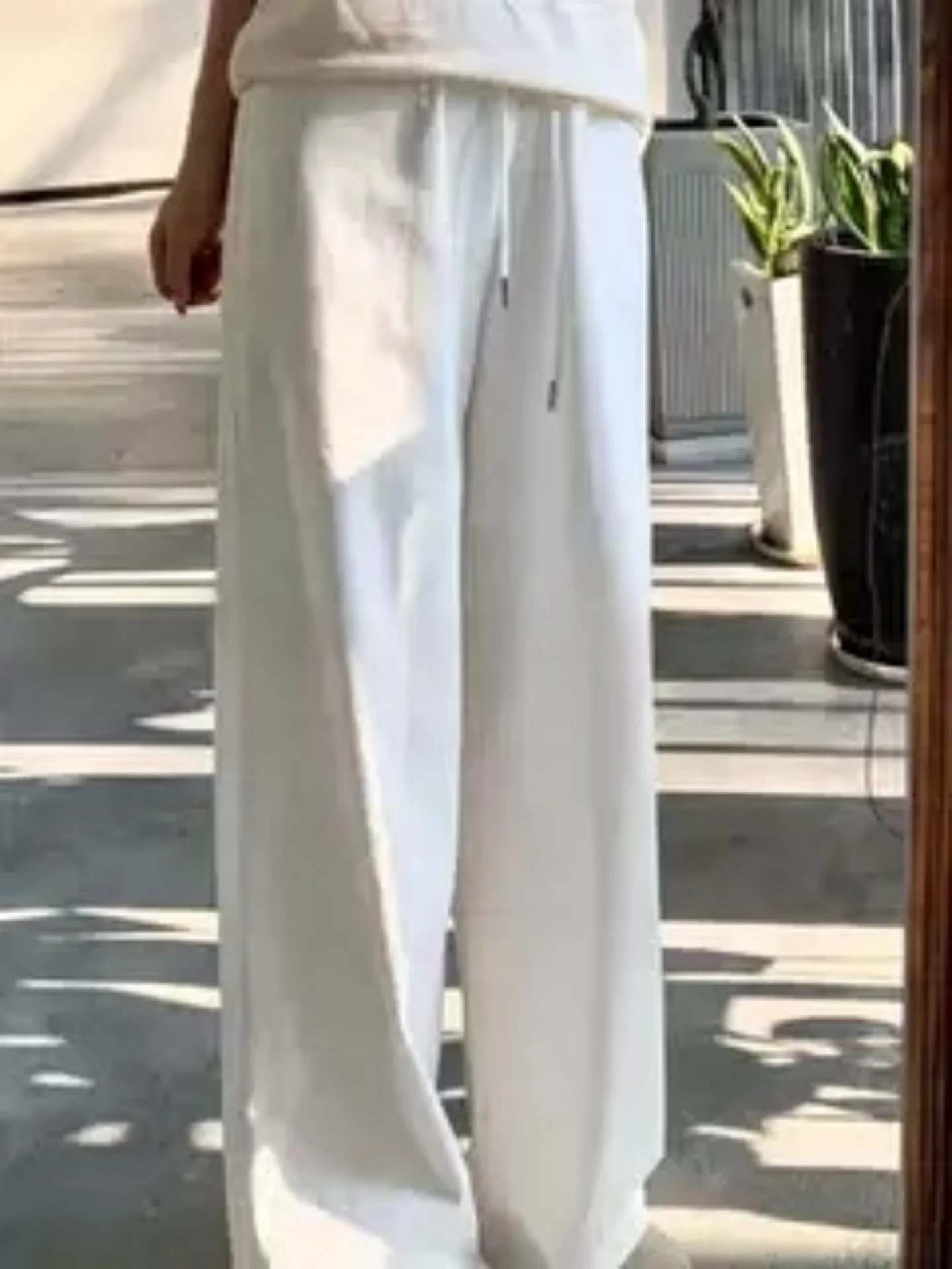 

Женские повседневные брюки Rouje Kefss с высокой талией, прямые, широкие штанины, из хлопка и льна, свободного кроя, белые, с эффектом стройности