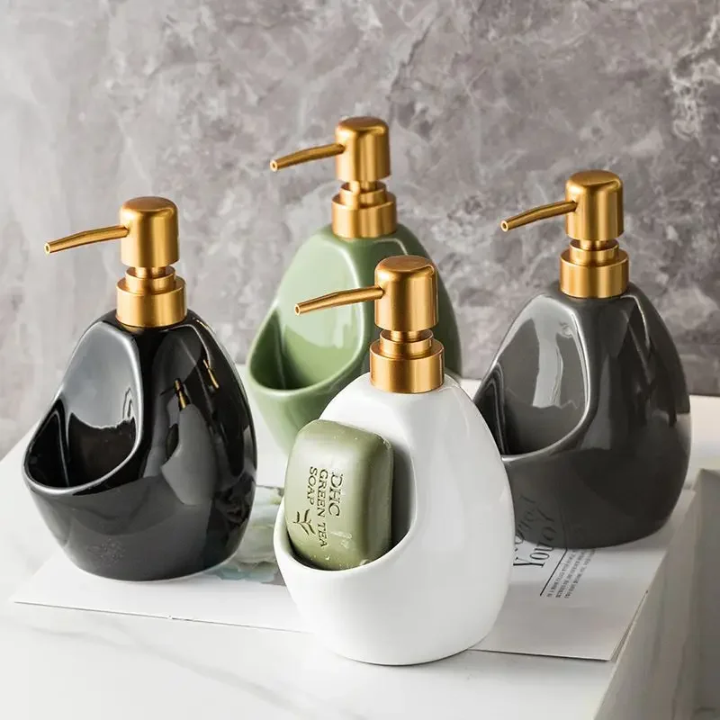 Ceramic Lotion Bottle Soap Dish Dual-Use 480ml Soap Dispenser Household Body Wash Shampoo Makeup Remover Water Storage Bottle