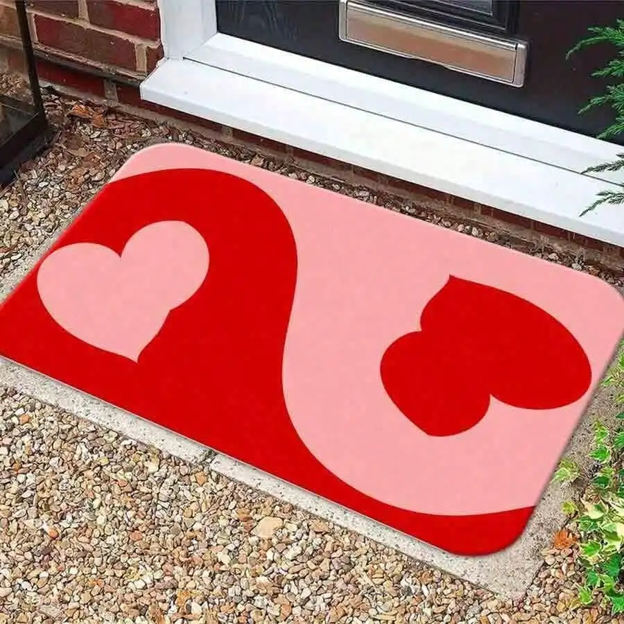 Heart Shape Door Mat - Red & Pink Love Pattern Rug, Non-Slip Entrance Mat for Home, Valentine's Day Decor, Multiple Sizes
