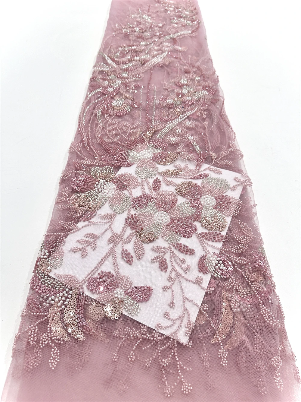 

Nigerian Mesh African Sequins Lace Fabric High Quality Lace Embroidery Beaded Mesh Fabric 5 Yards For Wedding Party Dress