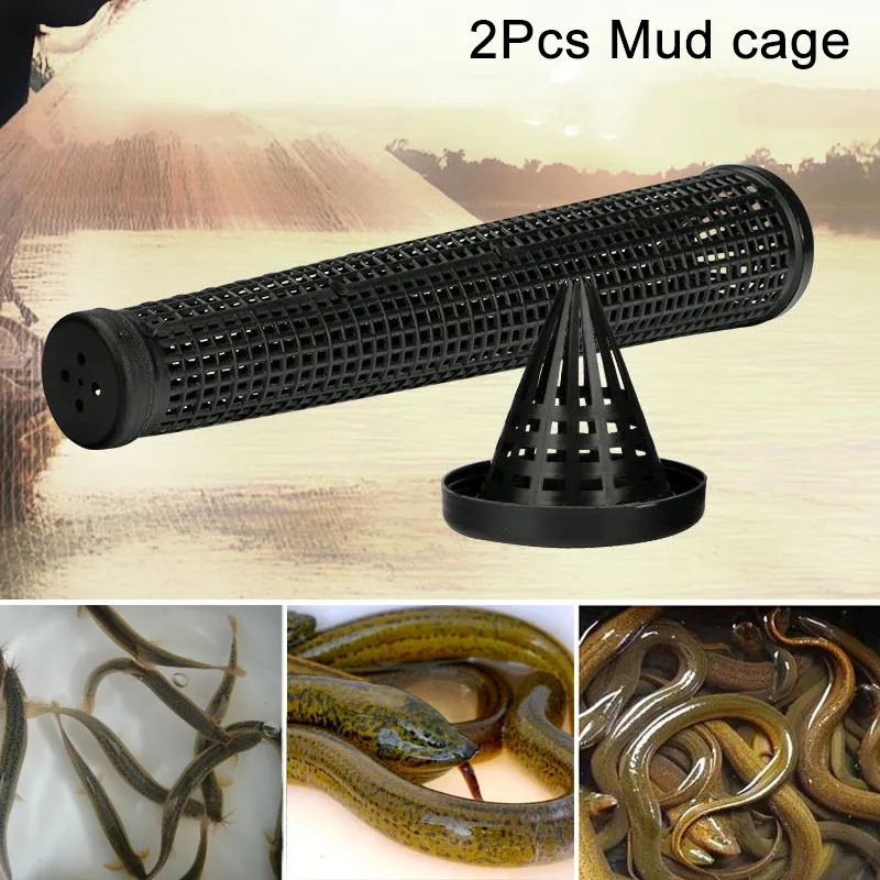 

2pcs Black Fish Net Cage Fishnet Finless Eel Loach Trap Fishing Pot Durable Plastic Container Mud Cage Container Fishing Traps