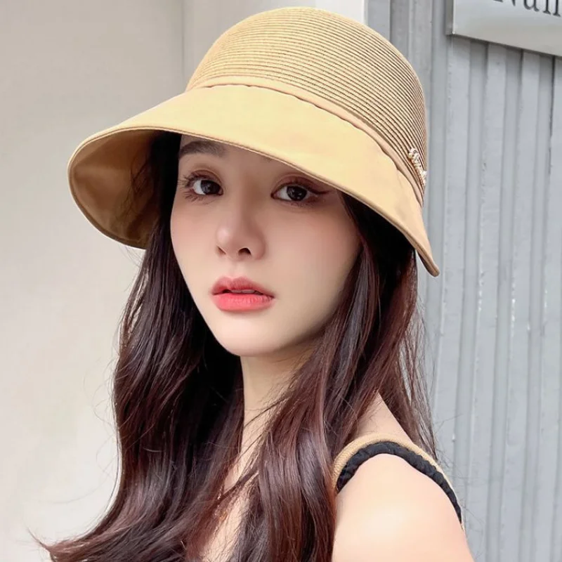 カスタムカモノハシつば広折りたたみ帽子ポニーテールビーチ麦わら帽子女性夏のフェイスカバー帽子