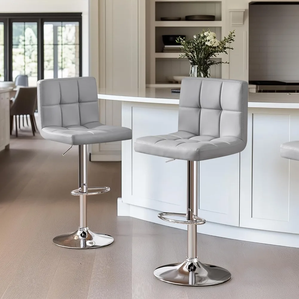 ​​2-Piece Adjustable Bar Stool Set​​ - PU Leather Counter Stools with Backrest (Light Gray)