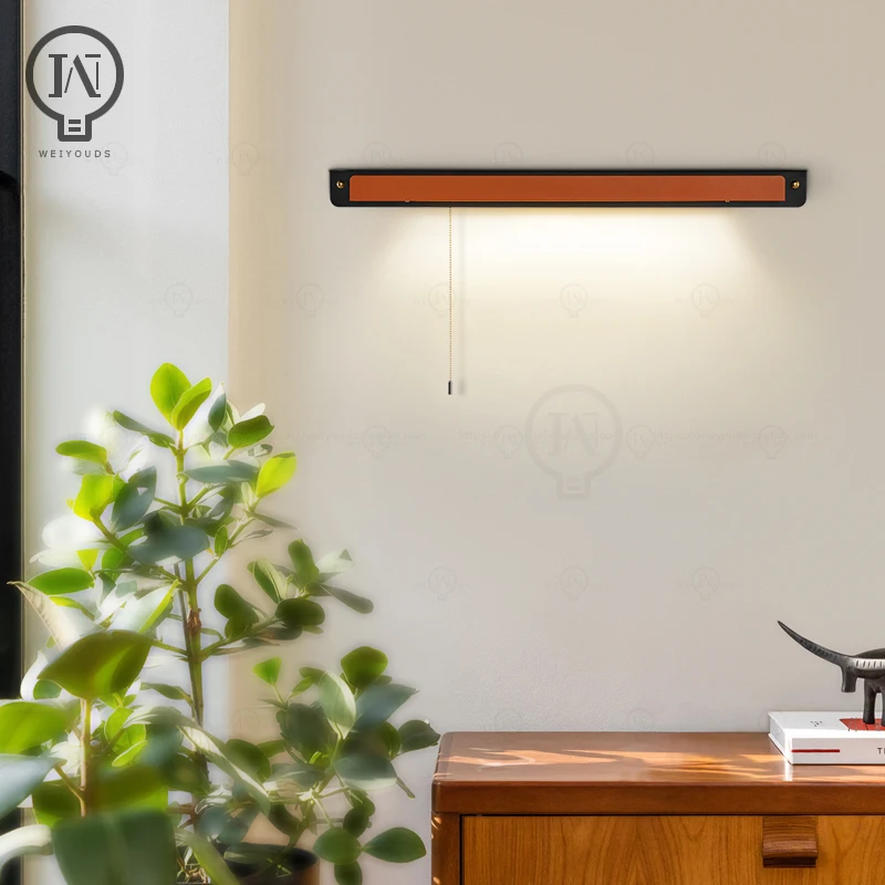 Lámpara de pared de tira larga Simple y moderna con interruptor de cordón, luz de lectura de cabecera de dormitorio, escritorio de estudio, lámpara de pared LED