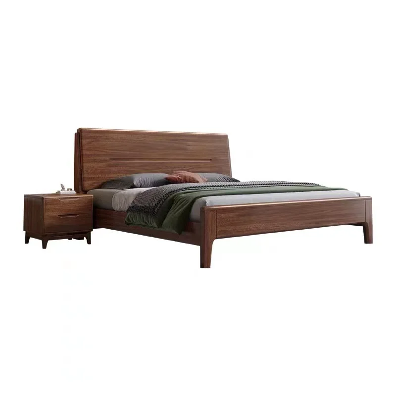 

Solid wood bed, walnut, modern minimalist log, bed 1.8 meters