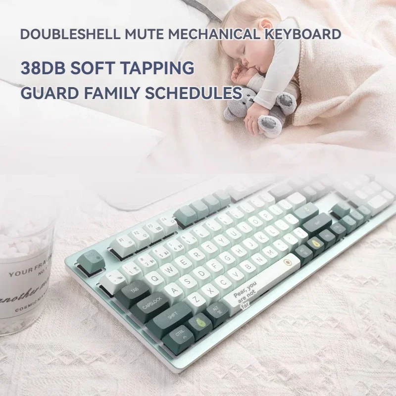 Double Shell Mechanical Keyboard Wireless/Bluetooth Tri-Mode Cherry Switch Cute Girls Computer Office Game Mechanical Keyboard