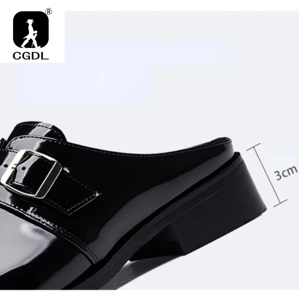 Luxury Patent Leather Mens Half Shoes Slippers 2024 Summer New Designer Black Genuine Leather Man Casual Party Business Shoes