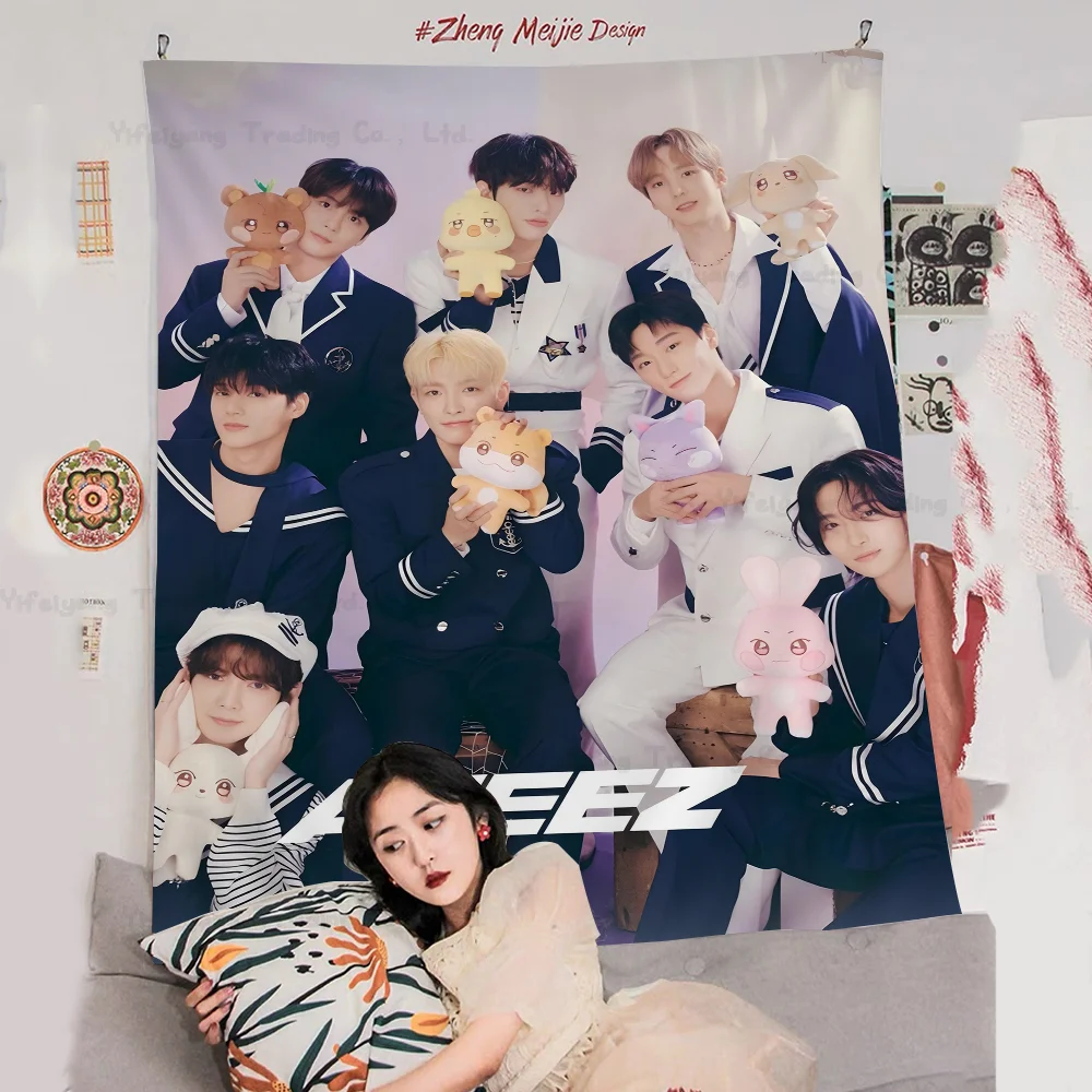 2023 KPOP Korean Boys ATEEZ Tapestry Art Printing Japanese Wall Tapestry Anime Wall Hanging Home Decor