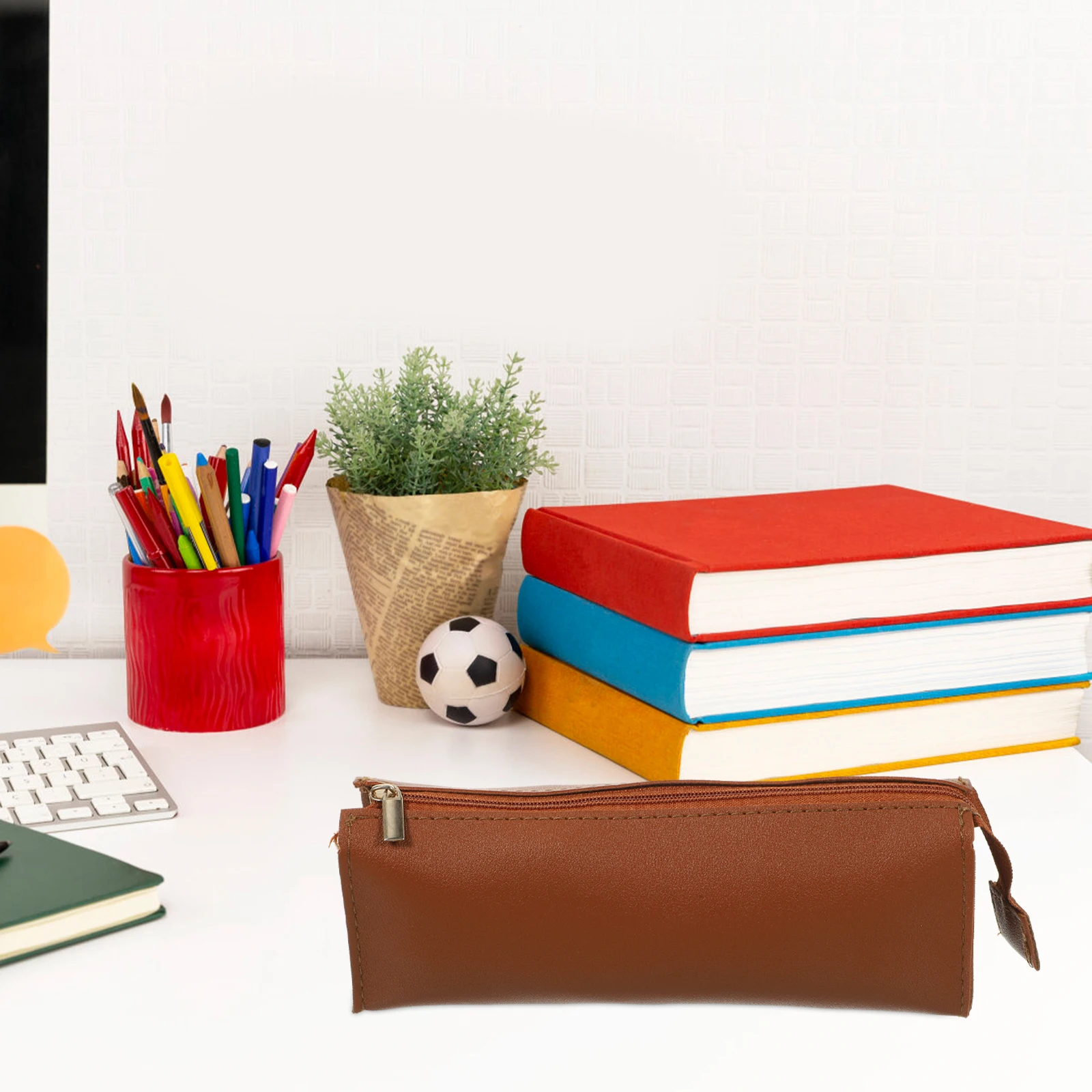 

Large Capacity Pencil Case Brown Color Zipper Kids Stationery Storage Cute Pen Bags Slim Travel Makeup Pouch