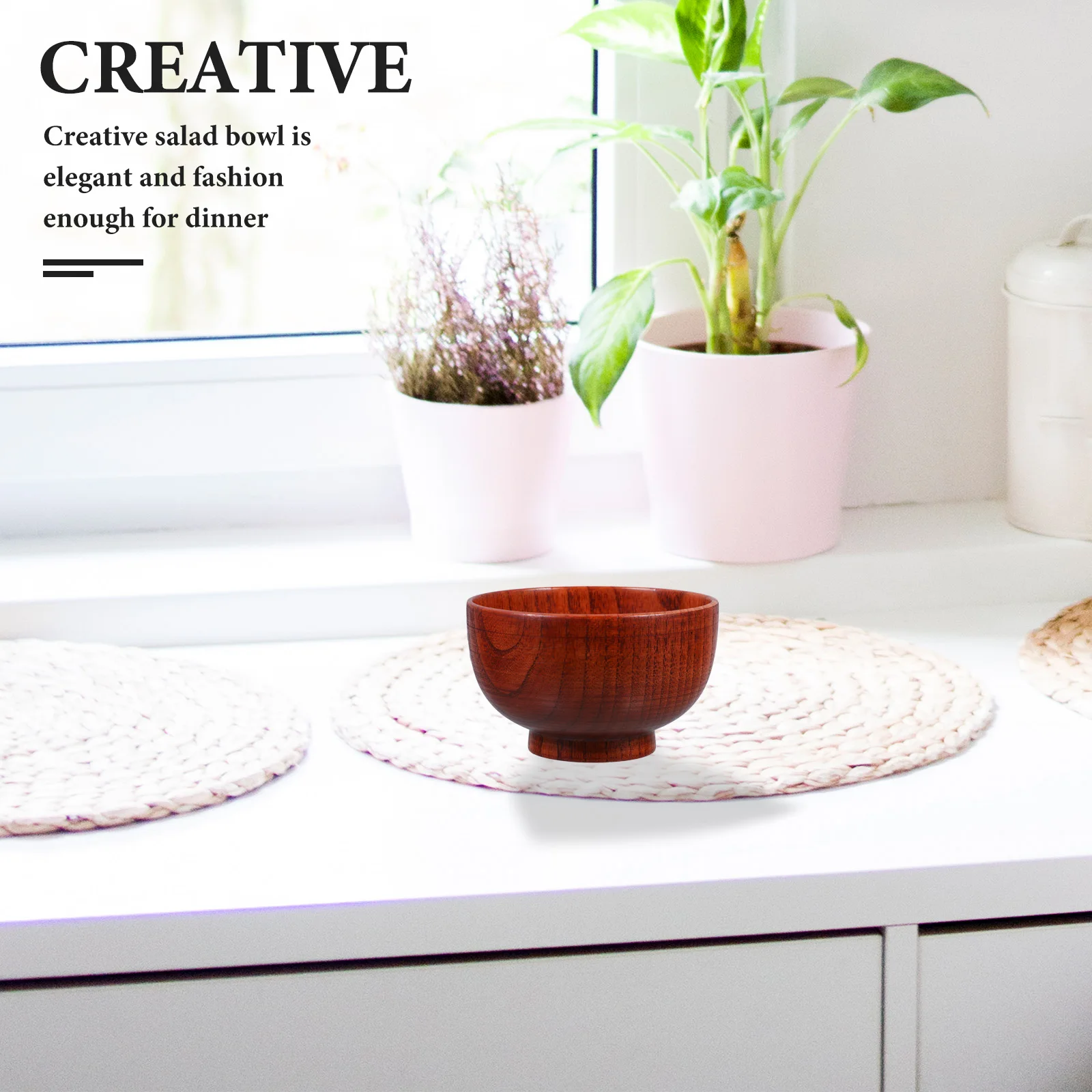 

9X6.5Cm Wooden Fruit Salad Bowl Household Food Serving Basin Natural Wood Thick Handcrafted For Dinner Parties Casual