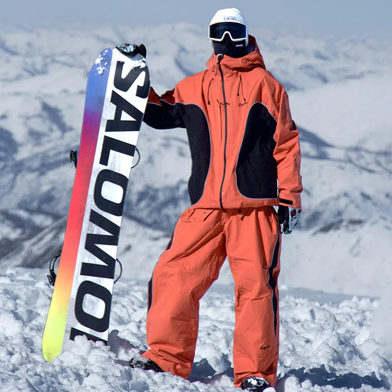 3L Full-pressure Rubber Hooded Ski Suit Women's Snowboard and Double Board Waterproof and Windproof Ski Pants Suit Men's