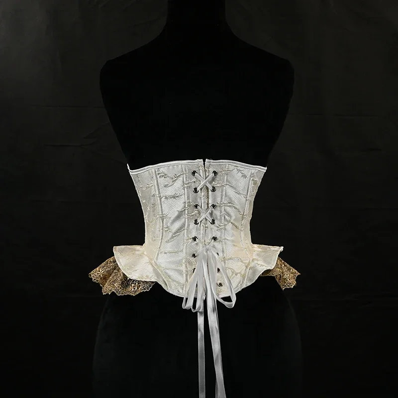 White Black Underbust Corset Sexy Women Lace Belt Gothic Vintage Embossed Waist Trainer Slimming Bustiers Lace-up Shaperwear