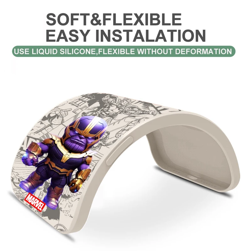 Capa de telefone de silicone líquido para iPhone 15, 14, 13, 12, 11 Pro Max, 13 Mini, 6, 7, 8 Plus, Marvel Thanos Loki
