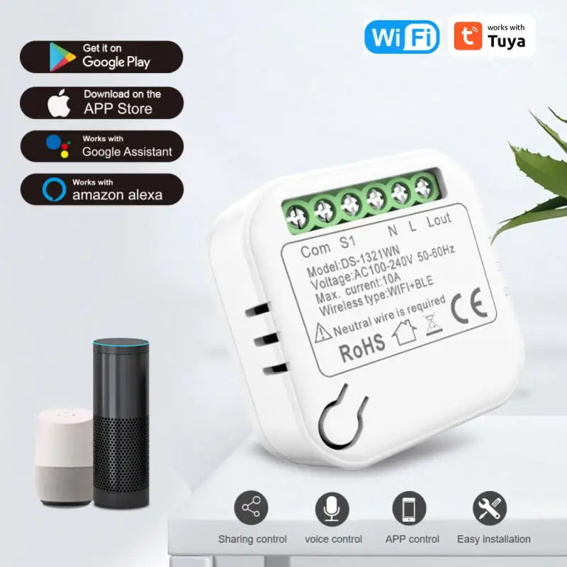 Mini Breaker Module Diy 2 Ways Control Timing 100-240v 10a Tuya Smart Zero Fire Switch App Control Wireless Switches