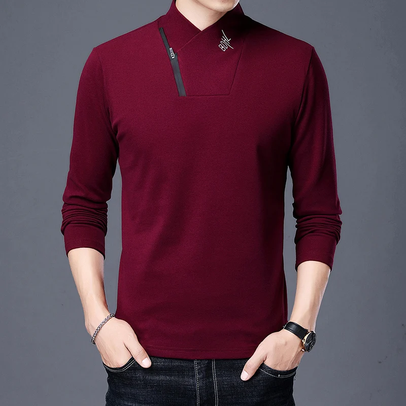 Male Clothes Casual Simplicity Solid Color Pullovers Tops Autumn Winter All-match Thick Long Sleeve Turtleneck T-shirt for Men