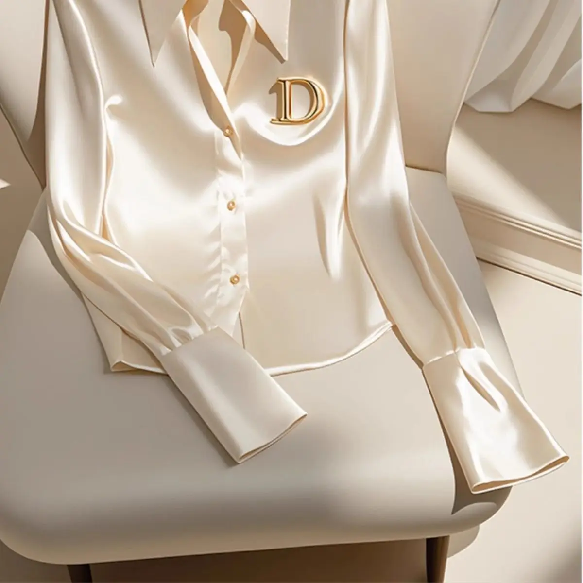 New Satin blouses single-breasted long OL Office Ladies  Elegant blouses French Solid blouses Korean Chic Tops