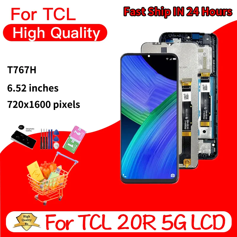 6.52 "IPS LCD ل TCL 20 R 5G T767H شاشة الكريستال السائل مجموعة المحولات الرقمية لشاشة تعمل بلمس لاستبدال TCL 20R 5G LCD