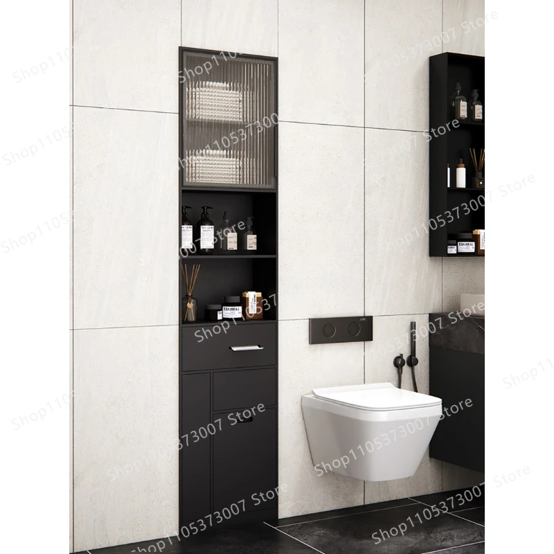Bathroom multifunctional storage rack embedded wall trash can all-in-one layered display rack