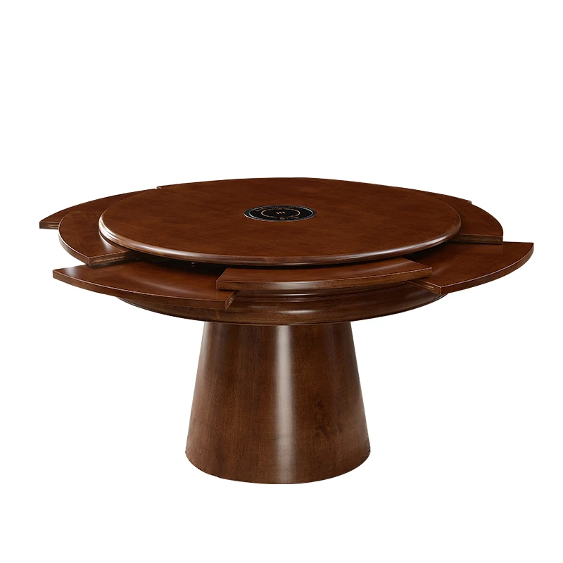 Rotating Solid Wood Dining Table All Solid Wood Retractable round Table Turntable Multifunctional Oak