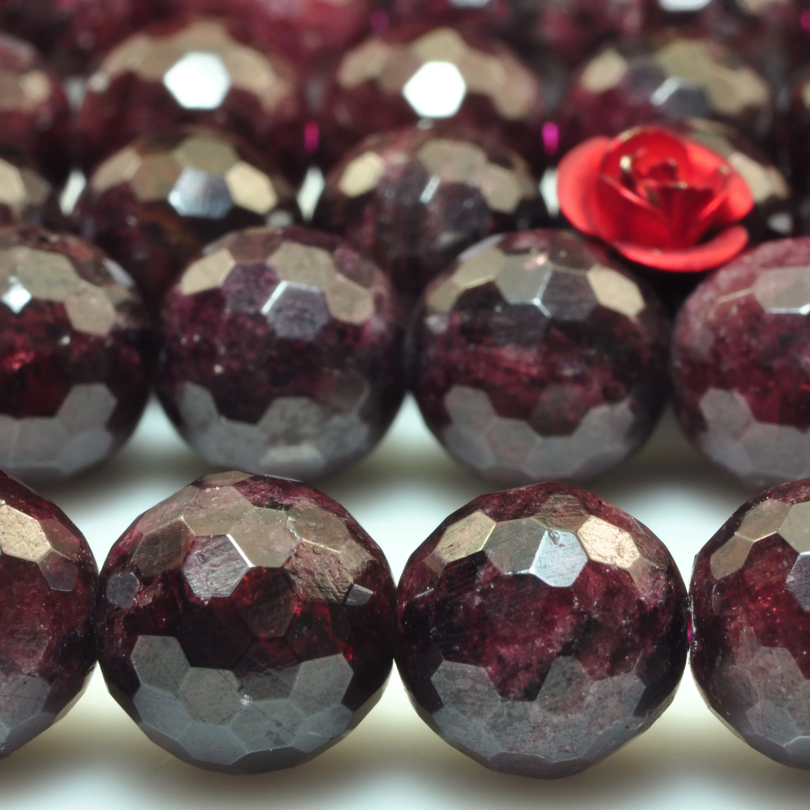 Natural Red Garnet Faceted Round Beads Wholesale Loose Gemstone Semi Precious Stone For Jewelry Making Bracelet Necklace