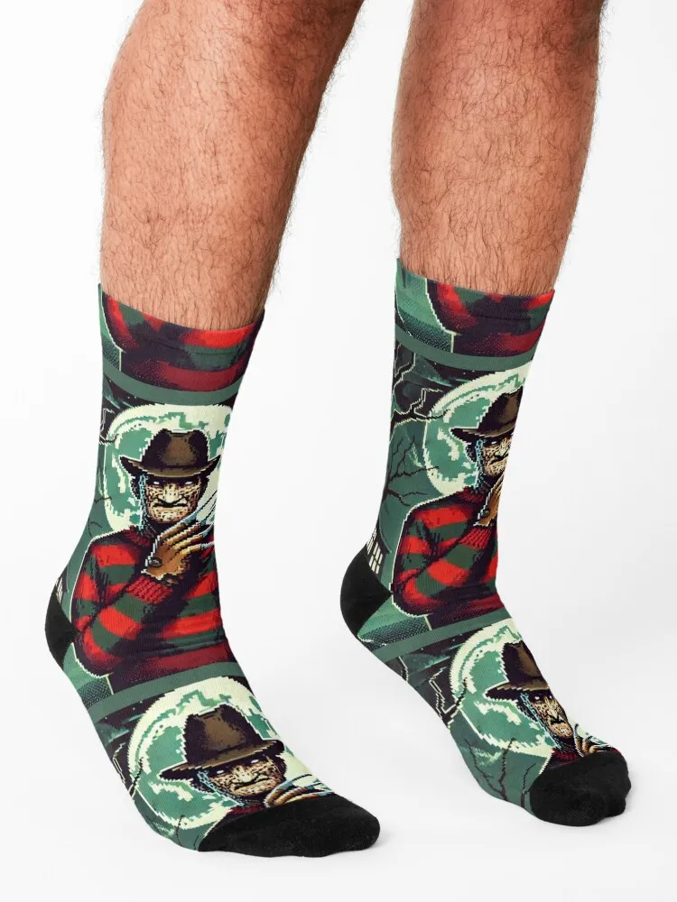 Pixel Freddy Krueger – Nightmare in Retro Style Socks Toe sports Hiking boots Sports professional running Men's Socks Women's