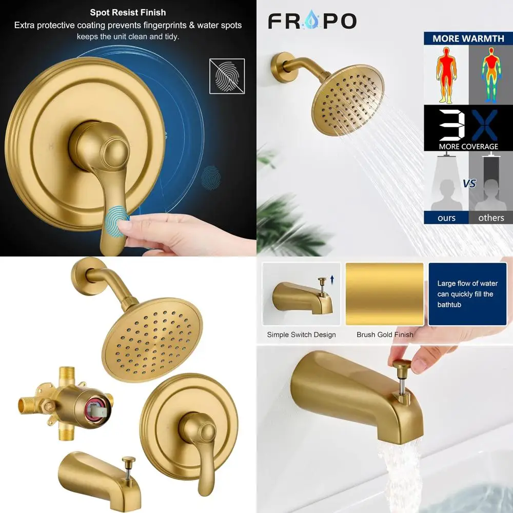 

6-дюймовый матовый золотой смеситель для душа с насадкой для душа высокого давления и изливом для ванны