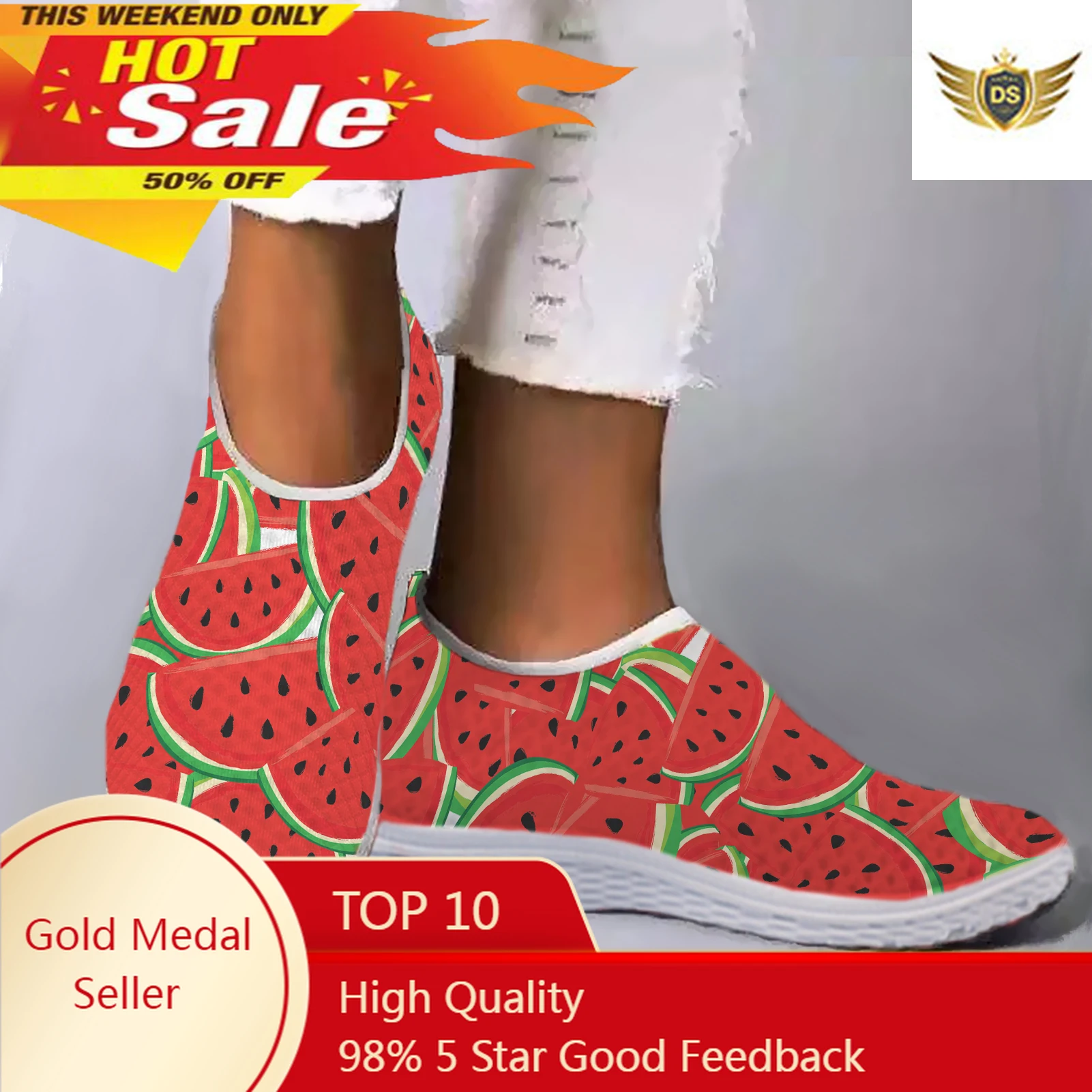 

New Watermelon Pattern Comfortable Mesh Shoes Fruit Print Loafers Summer Outdoor Breathable Sneakers Casual Shoes