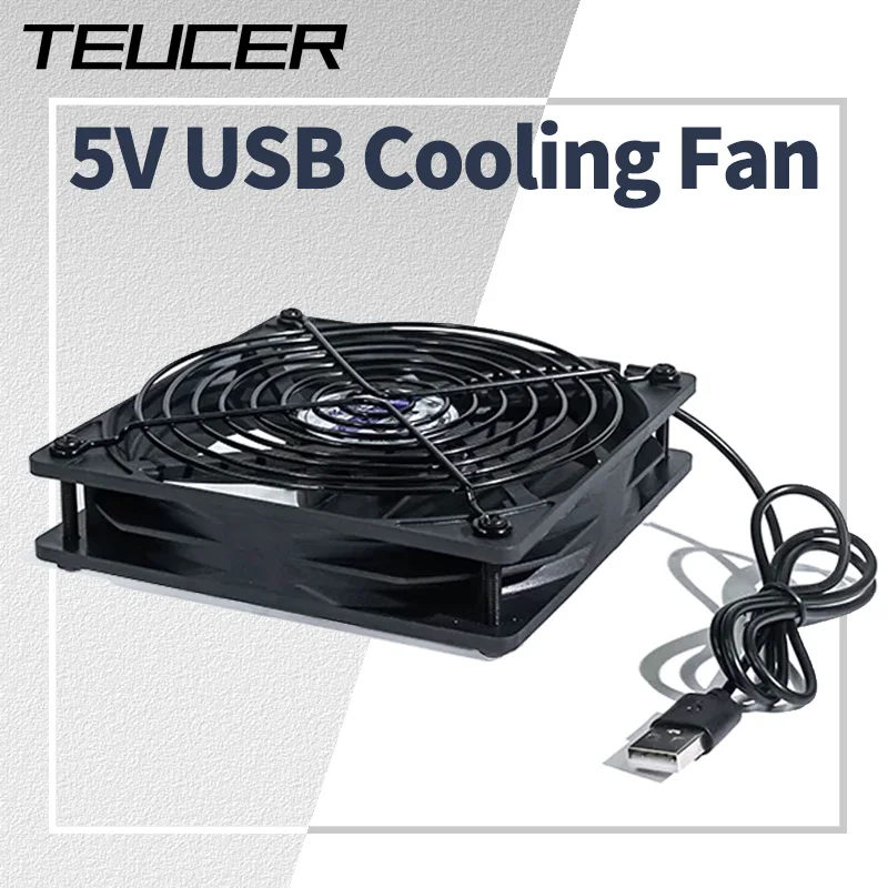Teucer 8/12/14cm USB Powered Computer PC Case Fan 120mm 5V Silent Chassis Cooler for Router TV Cat Cooling Screws Protective Net