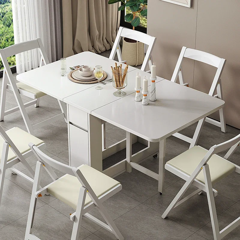 Small household folding dining table space-saving table simple modern 6-person movable solid wood folding table