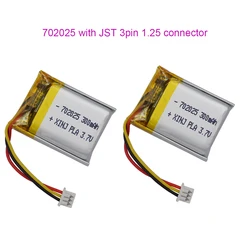 2pcs 3.7V 300mAh 1.11Wh Rechargeable Li Li-ion Replacement Battery 702025 JST 3pin 1.25mm Connector For Bluetooth Speaker