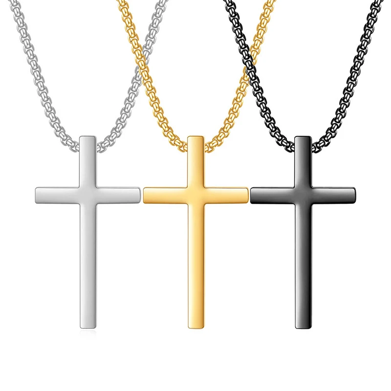 Stainless Steel Cross Pendant Necklace for Men Women Minimalist Jewelry Male Female Prayer Necklaces Chokers Fashion Jewelry