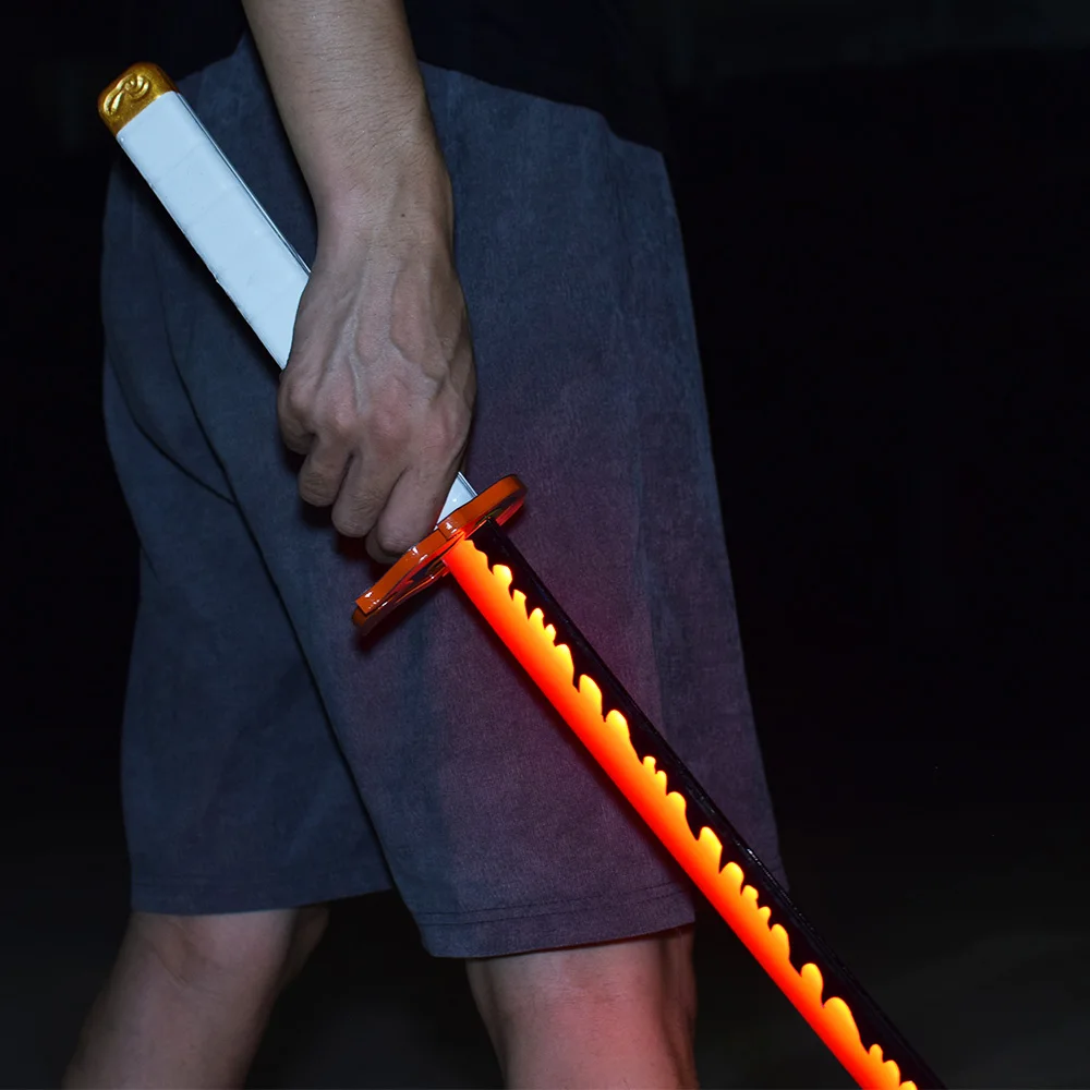 106cm Demon Slayer Rengoku Kyoujurou Saber Pvc Katanna Glow Sword Anime LED Cosplay Prop Toys Cool Halloween Gift