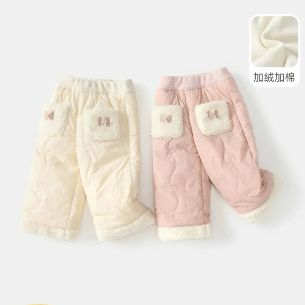 

Зимние брюки для девочек, детские повседневные уличные брюки, стильные и теплые, на флисовой и хлопковой подкладке, прямого кроя.