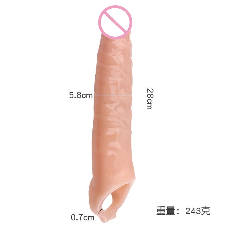 Funda extensora de pene grande reutilizable para hombres, condón de silicona, extensión de pene, agrandamiento, eyaculación retardada, Juguetes sexuales