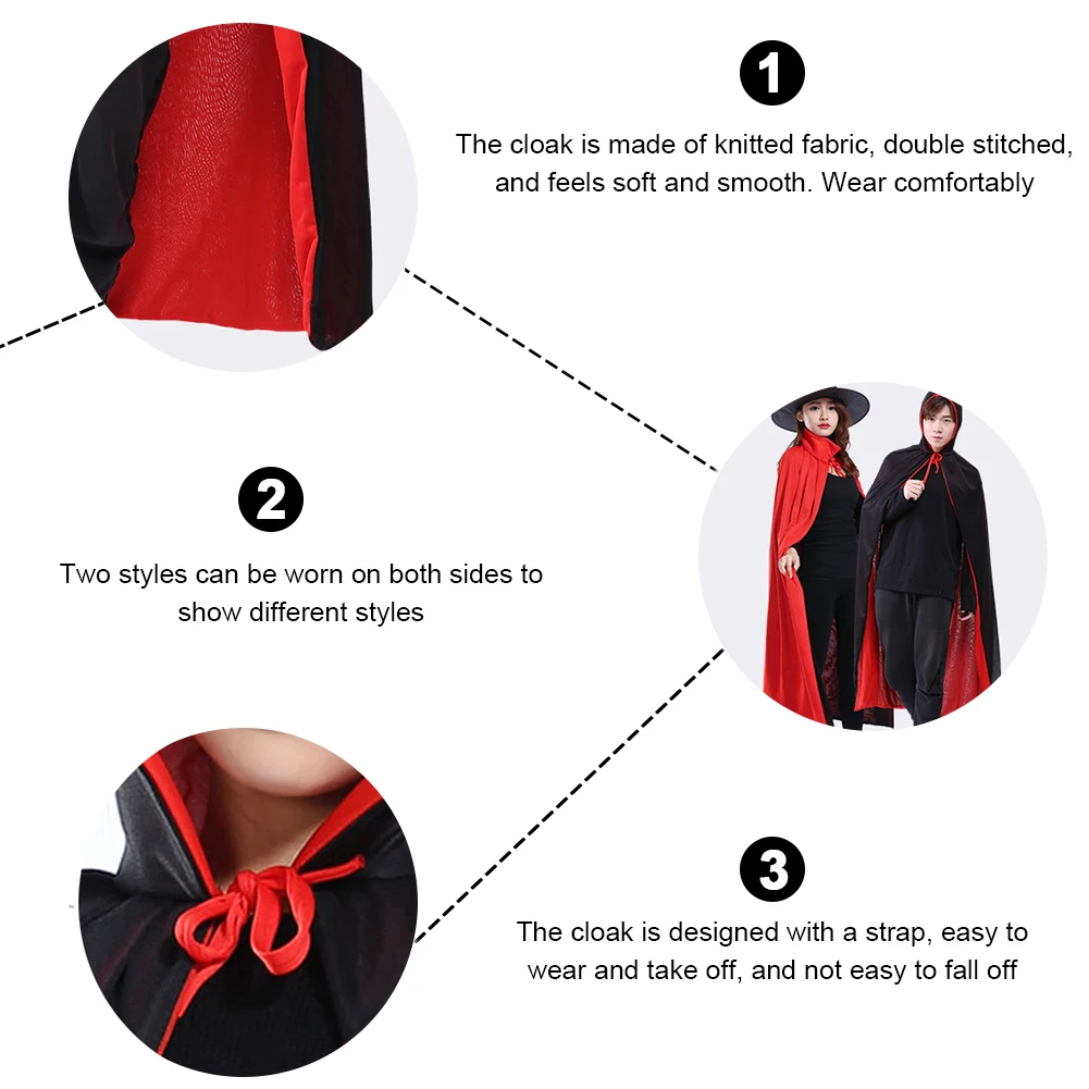 Reversible Cap Vampire Cape Halloween Party Men Women Clothes Cosplay Costume Halloween Adult Kids Stand Collar Cape Black Red