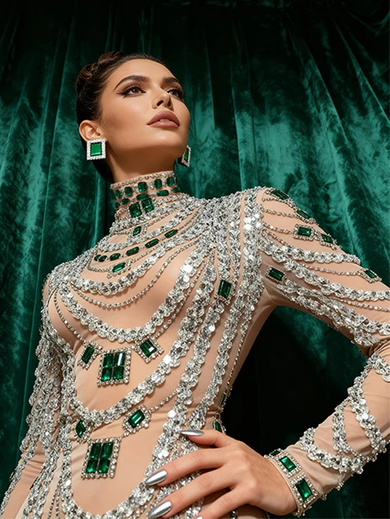 Bixi الفاخرة سباركلي الماس فساتين لحضور الحفلات الموسيقية طويلة الأكمام فستان قصير المرأة مساء فستان حفلة عيد ميلاد مثير ملهى ليلي بار الكرة ثوب