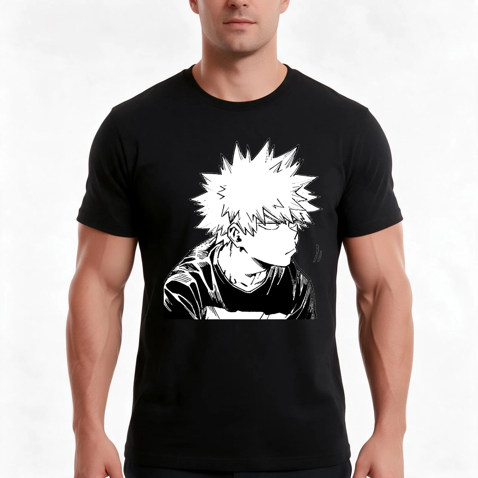 bakugo Annoyed T-Shirt, Summer Casual Cotton Tee, Oversized Streetwear Tops, Vintage Graphic Print, Loose Fit Short Sleeve