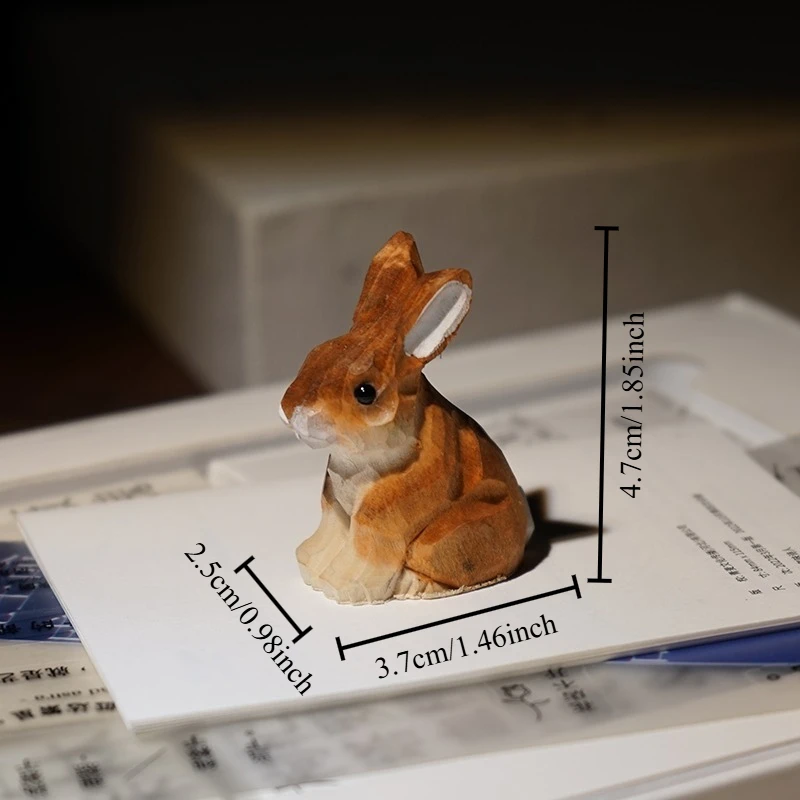 1PC Seated Bunny Hand Carved Wood Sculpture Adorable Wooden Figurine Handmade Cartoon Study Desk Decor Bonsai Landscape Ornament
