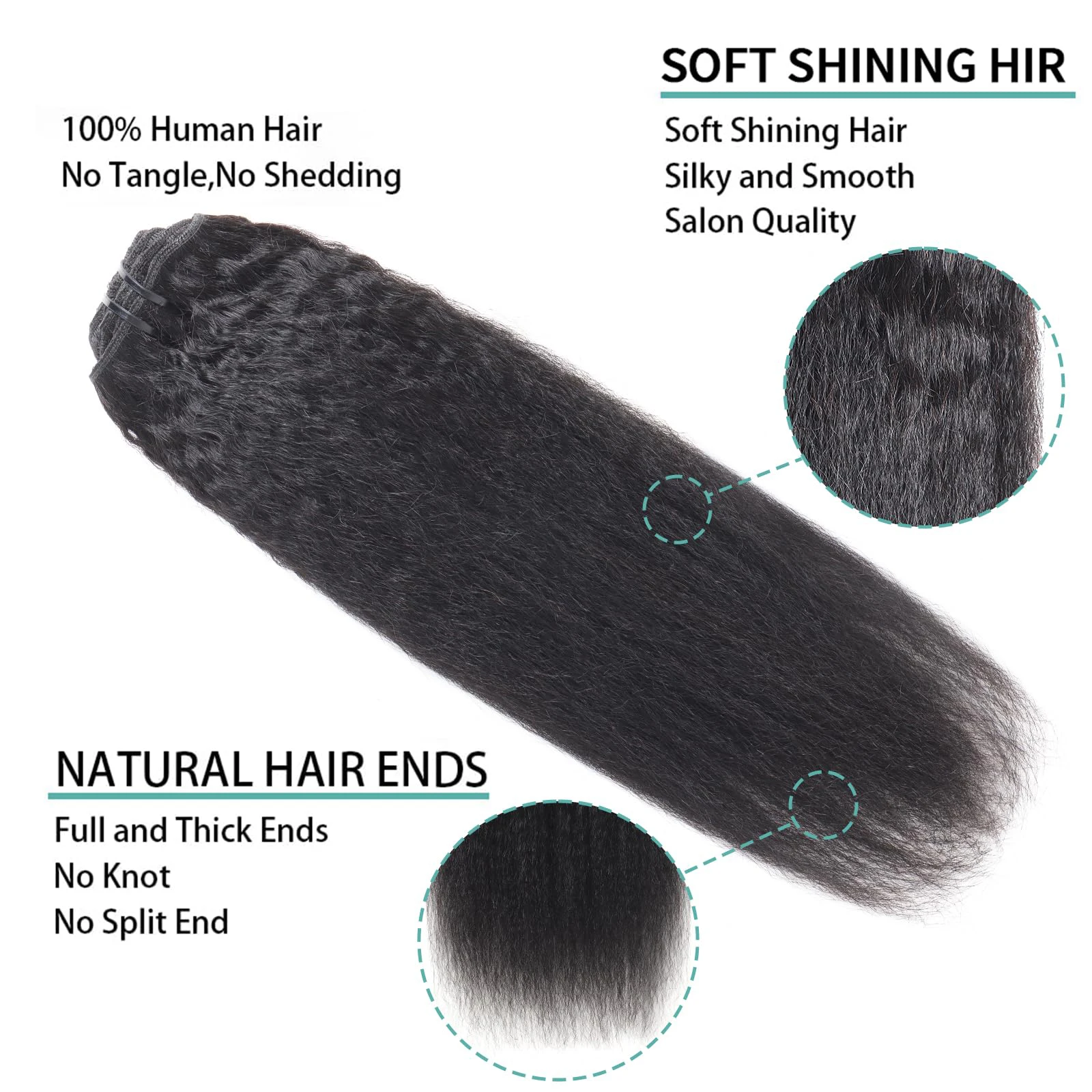 Kinky Straight Clip in Human Hair Extensions 8Pcs With 18 Clips Yaki Straight Clip in Hair Extension Human Hair #1B For Women