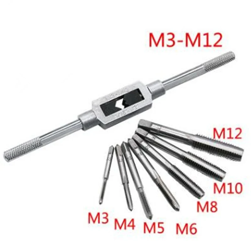 Adjustable Wrench T-Handle Milling Tap High Speed Steel Taps Metric Screwdriver Thread Tapping Drill Holder Hand Tool Set