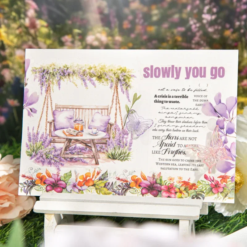 10Pcs Stickers Flower Language Swing Decorative Springtime Basket Among Flowers package Background Scrapbook Stationery 144*90mm